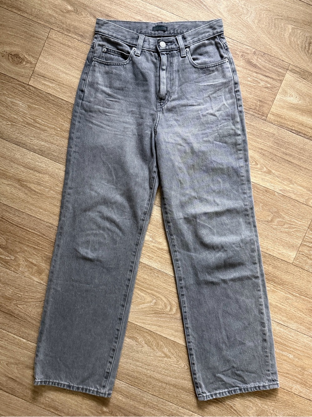 UNIQLO Wide Straight Jeans Gray High Rise Size 23 100% Cotton 469816
